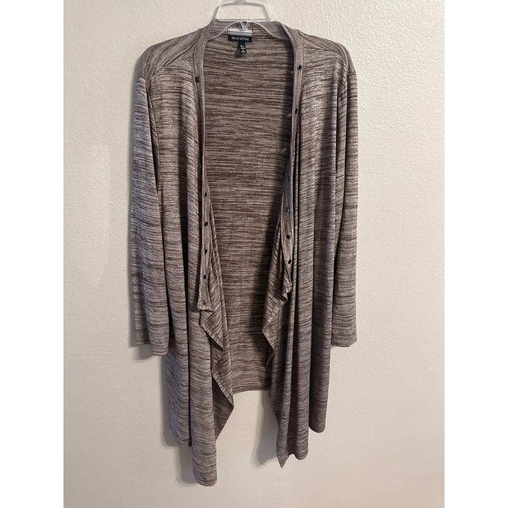 Allison Brittney Duster Cardigan Open Front Snap Closure‎ Brown XL
